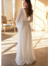 Ivory Pleated Chiffon V Open Back Wedding Dress